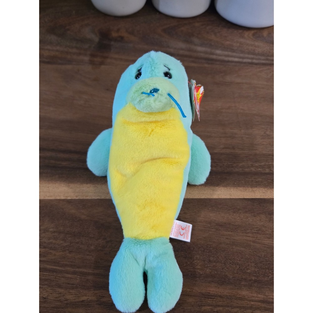 Ty Beanie Baby Stanley the Manatee Mint Green Yellow Plush 2003 with Tags 4602